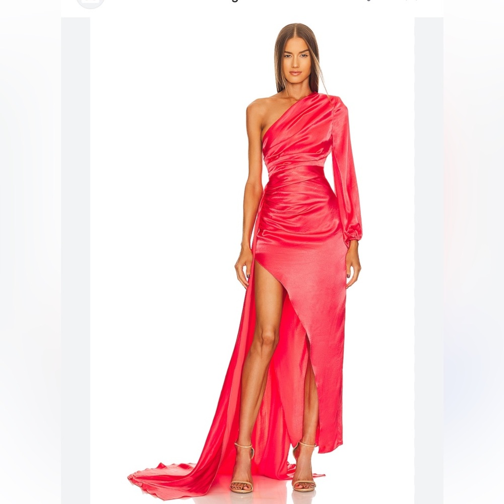 Michael Costello One-Shoulder Red Maxi Dress